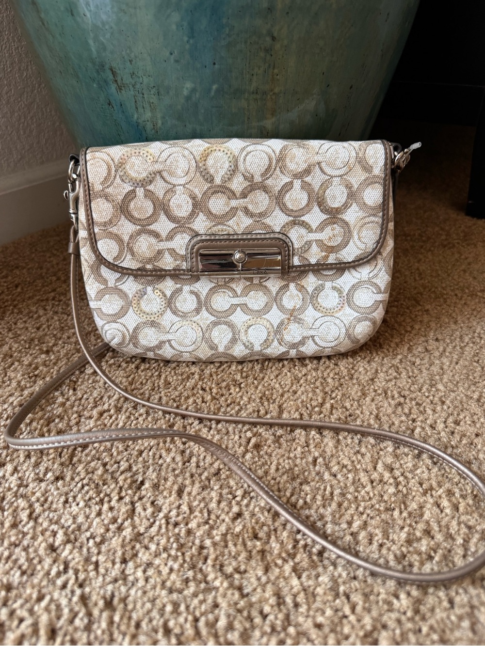Coach Beige Signature Canvas Turn-Lock Crossbody